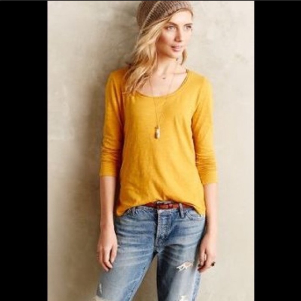 Anthropologie mustard yellow shirt